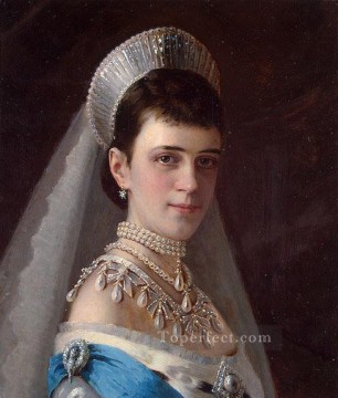 Ivan Kramskoi Painting - Retrato de la emperatriz María Fyodorovna con un tocado adornado con perlas El demócrata Ivan Kramskoi